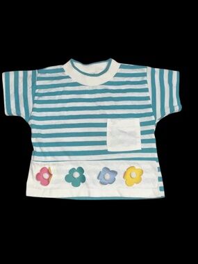 Vintage Buster Brown White Pink Green Flower Pop Shirt Top Striped Girls Sz 5